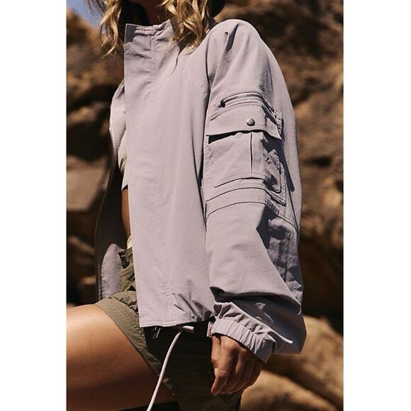 Free People Movement Lightweight Utility Jacket Women’s L Gray Lavender Zip Up - Picture 11 of 15